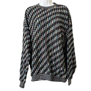 Tundra Canada Sweater Size Medium Colorful Knit Abstract Coogi Style Preppy VTG